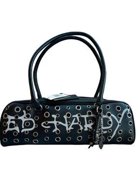 Ed Hardy Black Silver Grommet Shoulder Bag Skull Charms
